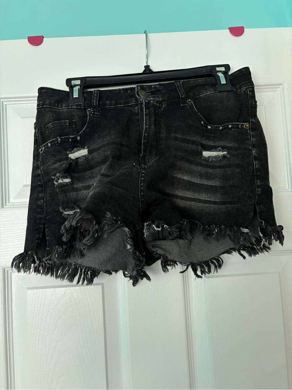 Amazon Black Distressed Frayed Hem Denim Shorts